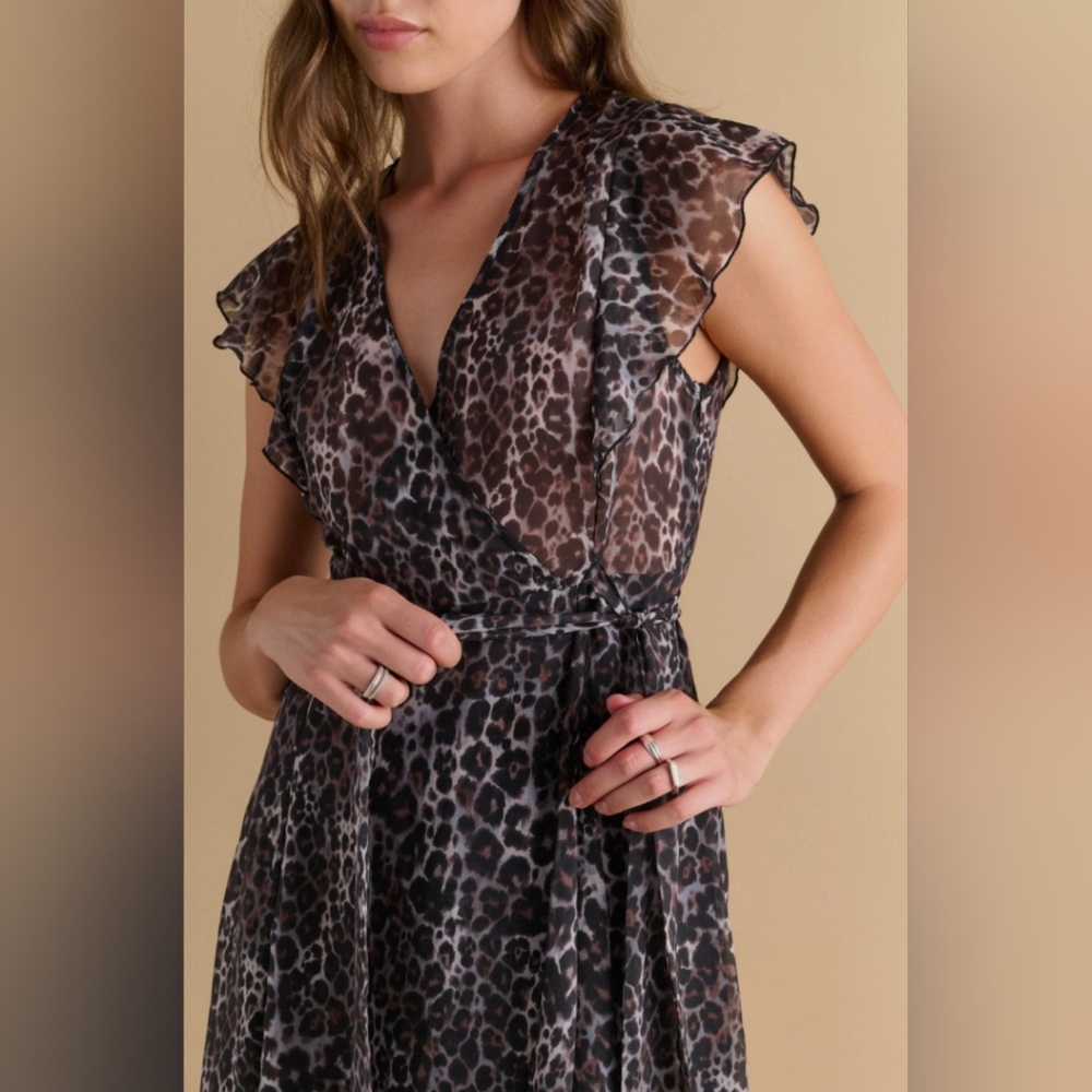 JBS Women's Leopard Print Faux Wrap Front Dress